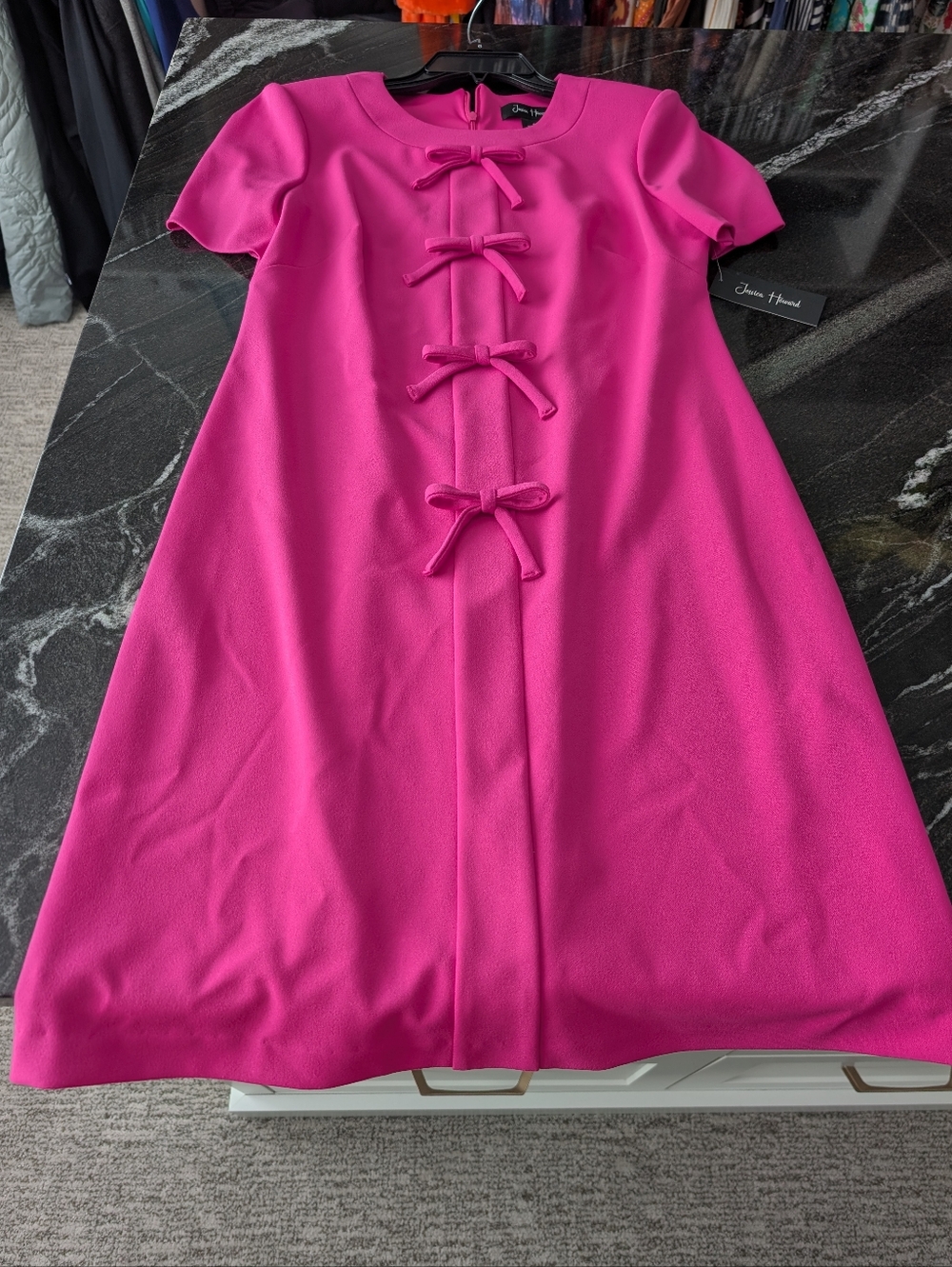 Bright Pink Bow-Front Shift Dress- New With Tags